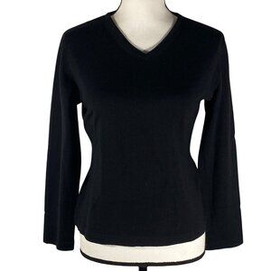 Gio Villani Fine merino wool Black V-Neck Long Sleeve Sweater Made In Italy M